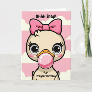 Lustige Ente zum Kindergeburtstag mit rosa Schleif Karte