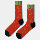 Lustige Erdbeere Frucht Rot Monogramm Socken (Linkes Detail)