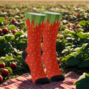 Lustige Erdbeere Frucht Rot Monogramm Socken