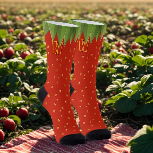 Lustige Erdbeere Frucht Rot Monogramm Socken