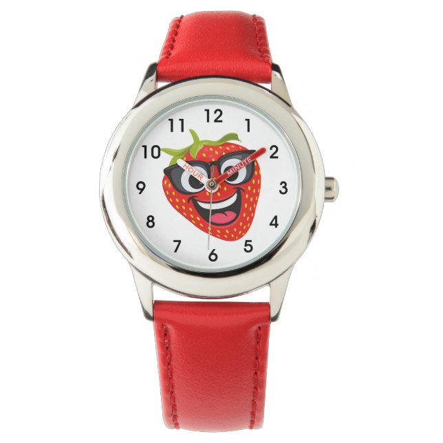 Lustige Erdbeerkinderuhr Armbanduhr (Vorderseite)