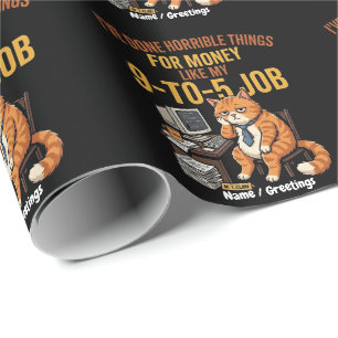 Lustige erschöpfte Ginger-Katze 9-to-5-Arbeits-Hum Geschenkpapier