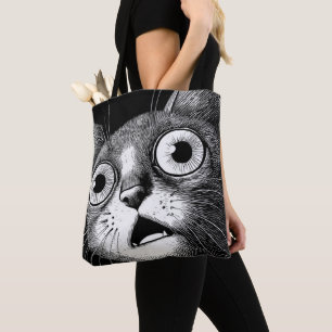 Lustige erschrockene Katze - Schwarz-weiße Trageta Tasche
