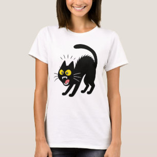 Lustige erschrockene schwarze Katzen-Cartoon-Illus T-Shirt