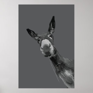 Lustige Esel Graustufen-Porträt-Kunst Poster