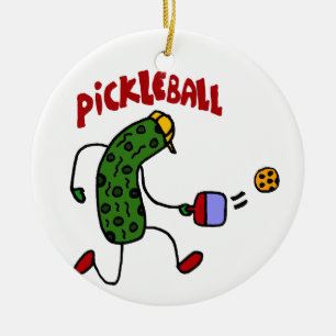 Lustige Essiggurke, die Pickleball Aktions-Entwurf Keramikornament