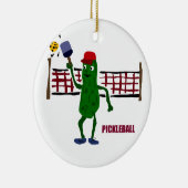 Lustige Essiggurke, die Pickleball mit Nettokunst Keramikornament (Rechts)