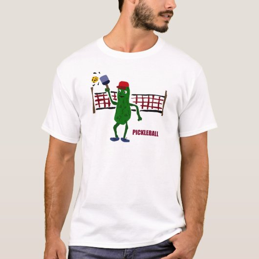 Lustige Essiggurke, die Pickleball mit Nettokunst T-Shirt (Vorderseite)