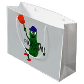 Lustige Essiggurke, die Pickleball spielt Große Geschenktüte (Rückseite Schrägansicht)