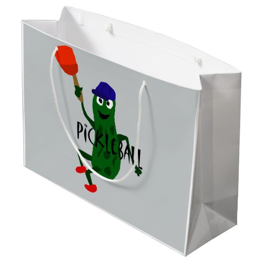 Lustige Essiggurke, die Pickleball spielt Große Geschenktüte (Rückseite Schrägansicht)