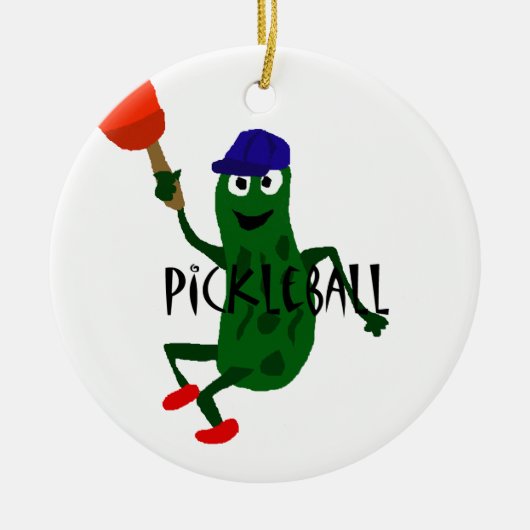 Lustige Essiggurke, die Pickleball spielt Keramik Ornament (Vorne)
