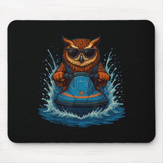 Lustige Eule mit Sonnenbrille Tier Jet Ski Fahrer Mousepad (Vorne)