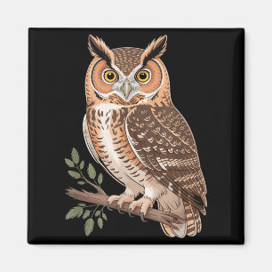 Lustige Eule realistische Vogelillustration sitzen Magnet