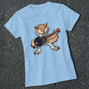 Lustige Eule Rock And Roll Sänger & Gitarrist Cart T-Shirt