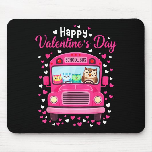 Lustige Eulen Schulbusfahrer frohen ValentinstagF Mousepad (Vorne)