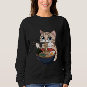 Lustige exotische Kurzhaarkatze isst Ramen-Nudeln  Sweatshirt