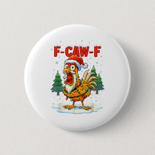 Lustige F-caw-f Weihnachts-Huhn Xmas Lichter Santa Button