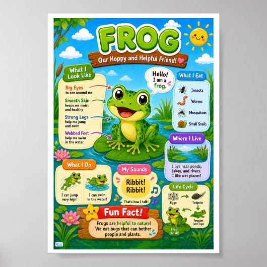 Lustige Fakten über Frösche für Kinder Poster (Vorne)