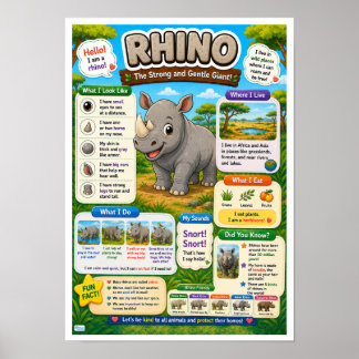Lustige Fakten über Nashörner für Kinder Poster