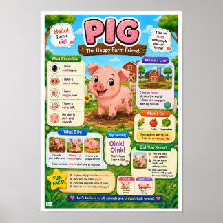 Lustige Fakten über Schweine für Kinder Poster