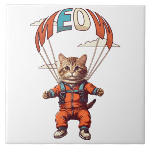 Lustige Fallschirmspringende Katze Fliese