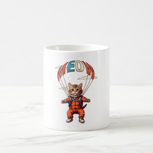 Lustige Fallschirmspringende Katze Kaffeetasse (Mittel)