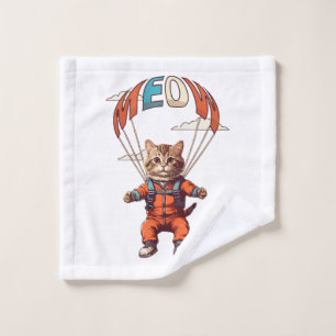 Lustige Fallschirmspringende Katze Waschlappen
