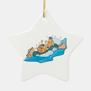 Lustige Familie beim Wildwasser-Rafting-Cartoon Keramik Ornament