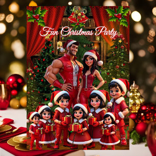 Lustige Familien-Weihnachtsfeier Rot Grün Geschenk Einladung