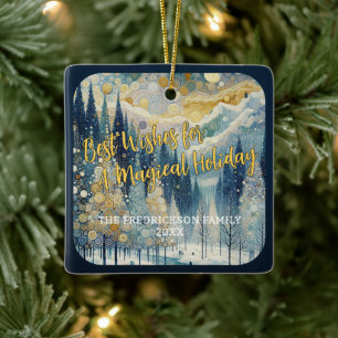 Lustige farbenfrohe abstrakte Winter-Wunderland-Ku Keramikornament