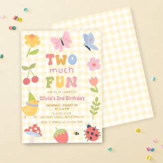 Lustige farbenfrohe Gingham-Girl-Einladung zum 2.  Einladung