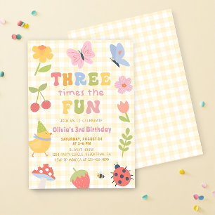 Lustige farbenfrohe Gingham-Girl-Einladung zum 3.  Einladung