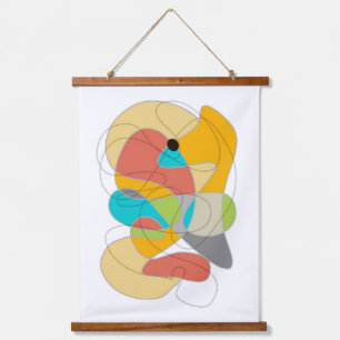 lustige, farbenfrohe, moderne Kunstlinie und Forme Wandteppich Mit Holzrahmen