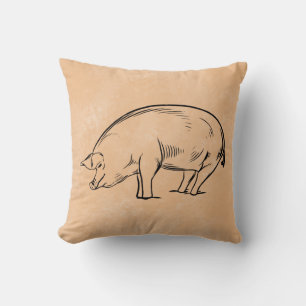 Lustige Farm Landbraun Braun Farmer Schwein Wurf   Kissen
