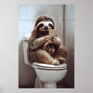Lustige Faultier-Badezimmer-Kunst Vintage-Toilette Poster