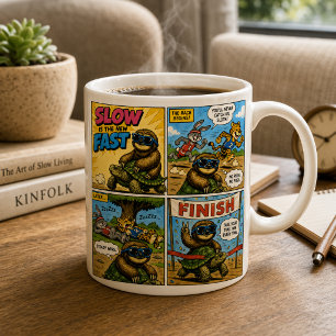 Lustige Faultier-Reit-Schildkröte-Comic-Rennen-Gew Kaffeetasse