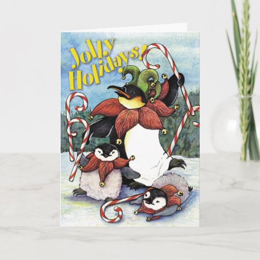 Lustige Feiertags-Pinguine, Weihnachtskarte Feiertagskarte (Vorderseite)