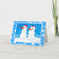 Lustige Feiertagskatze, Vogel, Schneemannkarte