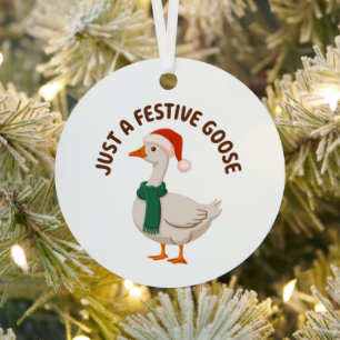 Lustige Festliche Gans Santa Hut Gemütlich Urlaub  Ornament Aus Metall