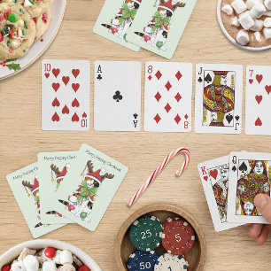 Lustige Festliche Grüne Calico-Weihnachtskatze Spielkarten
