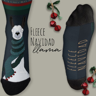 Lustige Festtags-„Fleece Navidad“-Pun Dunkelblaue Socken