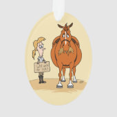 Lustige fette Cartoon-Pferdefrau arbeitet für Heu Ornament (Rückseite)