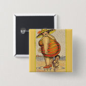 Lustige fette Dame am Strand Button (Vorne & Hinten)