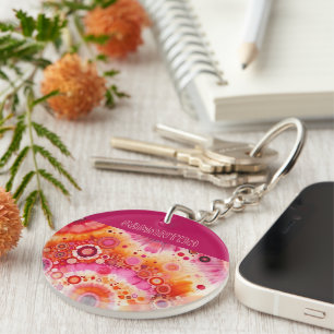 Lustige, fette, orange, heiße rosa Batik-Kreis-Kun Schlüsselanhänger