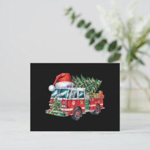 Lustige Feuerwehr Santa Hut Weihnachtsbaumlichter  Feiertagspostkarte