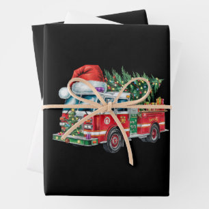Lustige Feuerwehr Santa Hut Weihnachtsbaumlichter Geschenkpapier Set