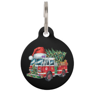 Lustige Feuerwehr Santa Hut Weihnachtsbaumlichter Haustiermarke