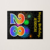 Lustige Feuerwerk + Regenbogenmuster "28" Geburtst Puzzle (Horizontal)