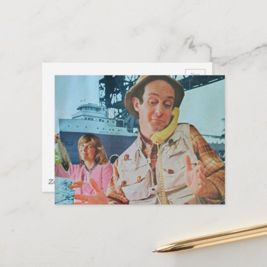 lustige Fischgeschichten Collage Postkarte (Vorderseite/Rückseite Beispiel)