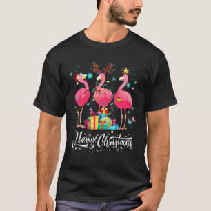 Lustige Flamingo Lichter Weihnachtsmann Hut Pullov T-Shirt